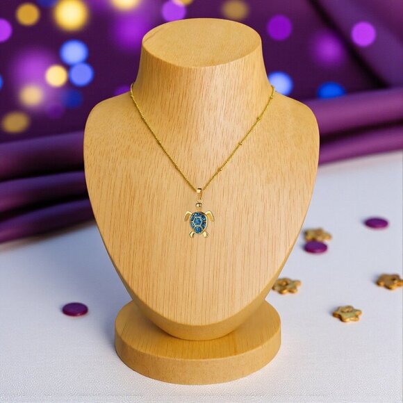 🆕️ Boho Chic Turtle Pendant Necklace 18K Gold Plated Stainless Steel Blue - Picture 8 of 11